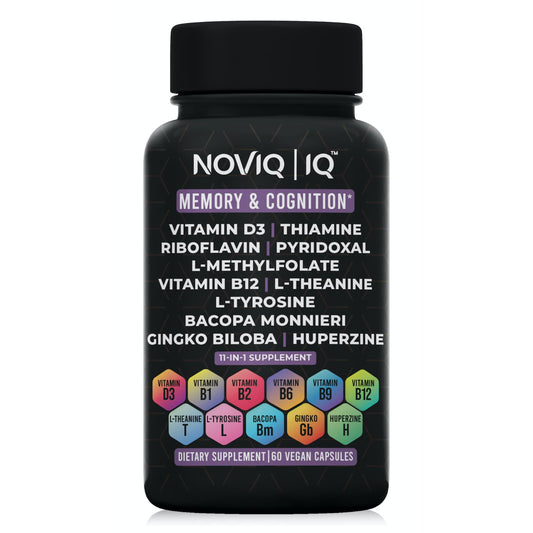 NOVIQ IQ 11in1 bottle with capsules, supporting memory and focus.