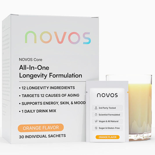 Novos Core Longevity Mix sachet ready for daily skin and energy support