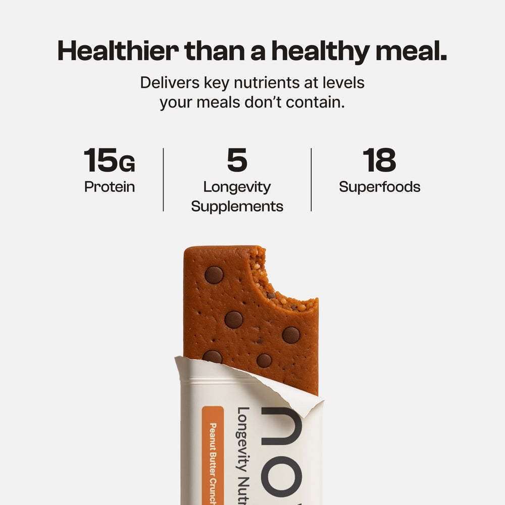Novos Longevity Protein Bar energy-boosting option for active days.