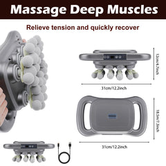 Novotechcal massage gun with attachment heads for targeted muscle work.