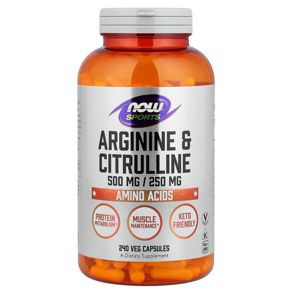 NOW Foods Arginine & Citrulline label highlights protein metabolism support