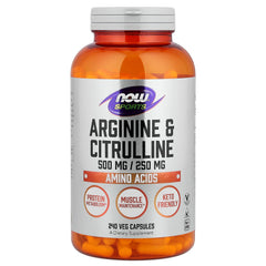 NOW Foods Arginine & Citrulline label highlights protein metabolism support