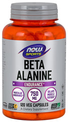 NOW Foods Beta-Alanine bottle cap close-up showing capsules ready for workouts.