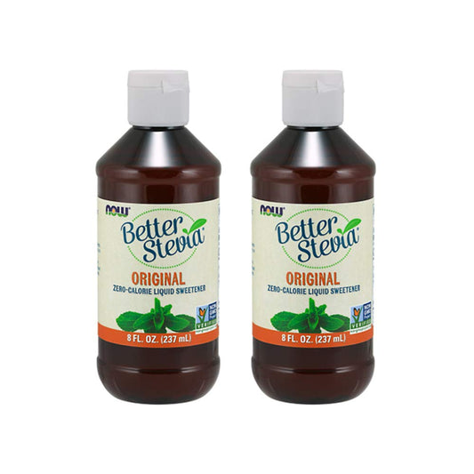 NOW Foods Better Stevia original liquid extract bottle provides zero-calorie sweetness.