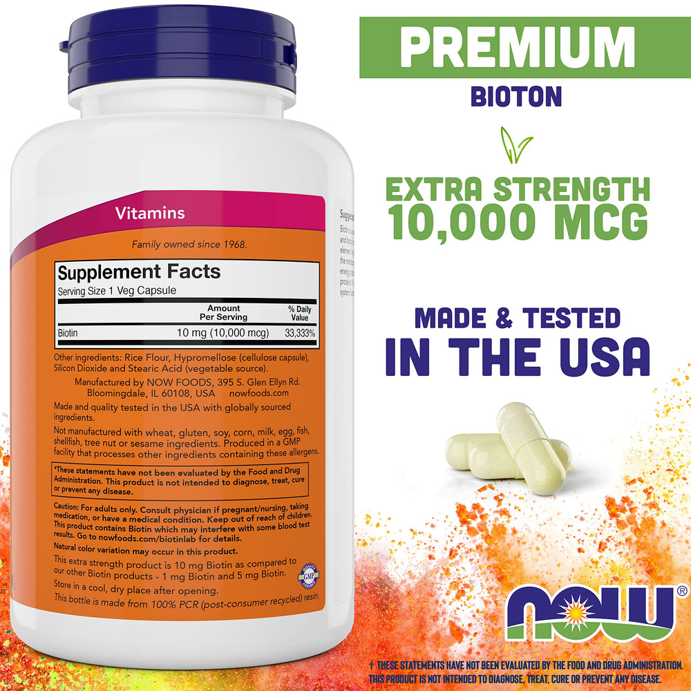 NOW Foods Biotin 200-count capsules pack for daily energy and beauty use