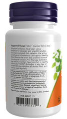 NOW Foods Butterbur capsules close-up demonstrates vegan-friendly dietary supplement.
