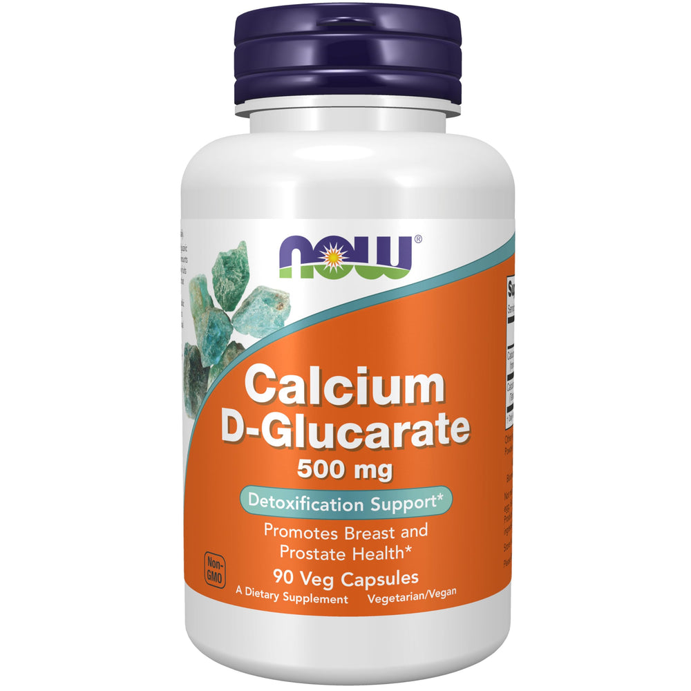 NOW Foods Calcium D-Glucarate 500 mg bottle with clear label for detox support.