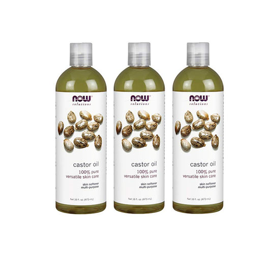NOW Foods Castor Oil 3-pack front view showing three bottles and labeling