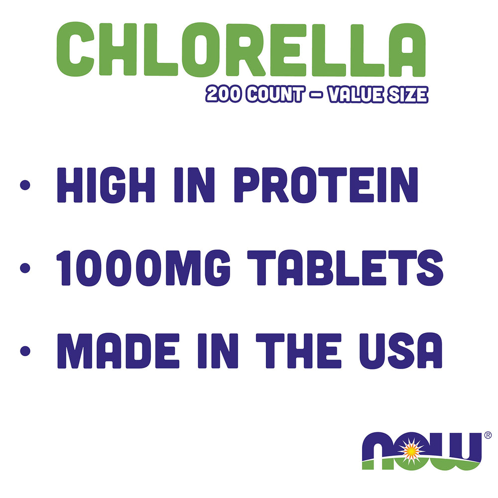 NOW Foods Chlorella 1000 mg tablets pouring capsules for easy dosing