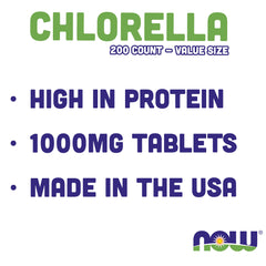 NOW Foods Chlorella 1000 mg tablets pouring capsules for easy dosing