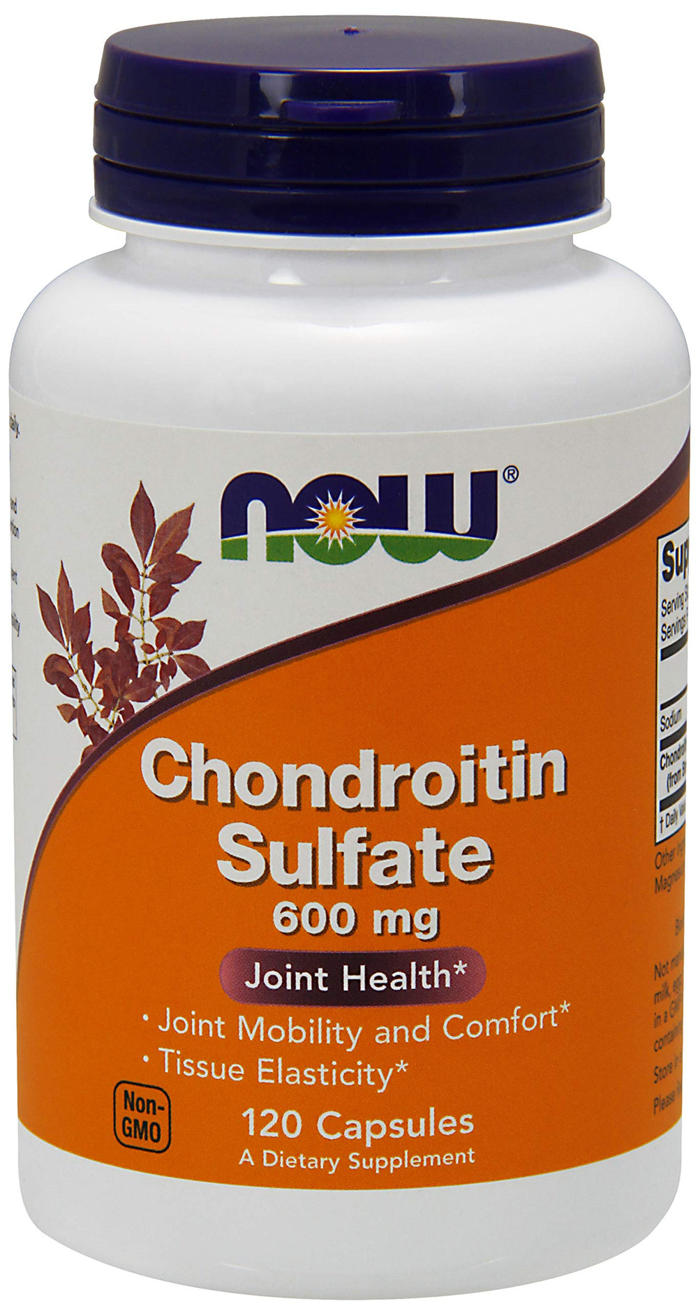 NOW Foods Chondroitin sulfate 600mg bottle for joint support and mobility.