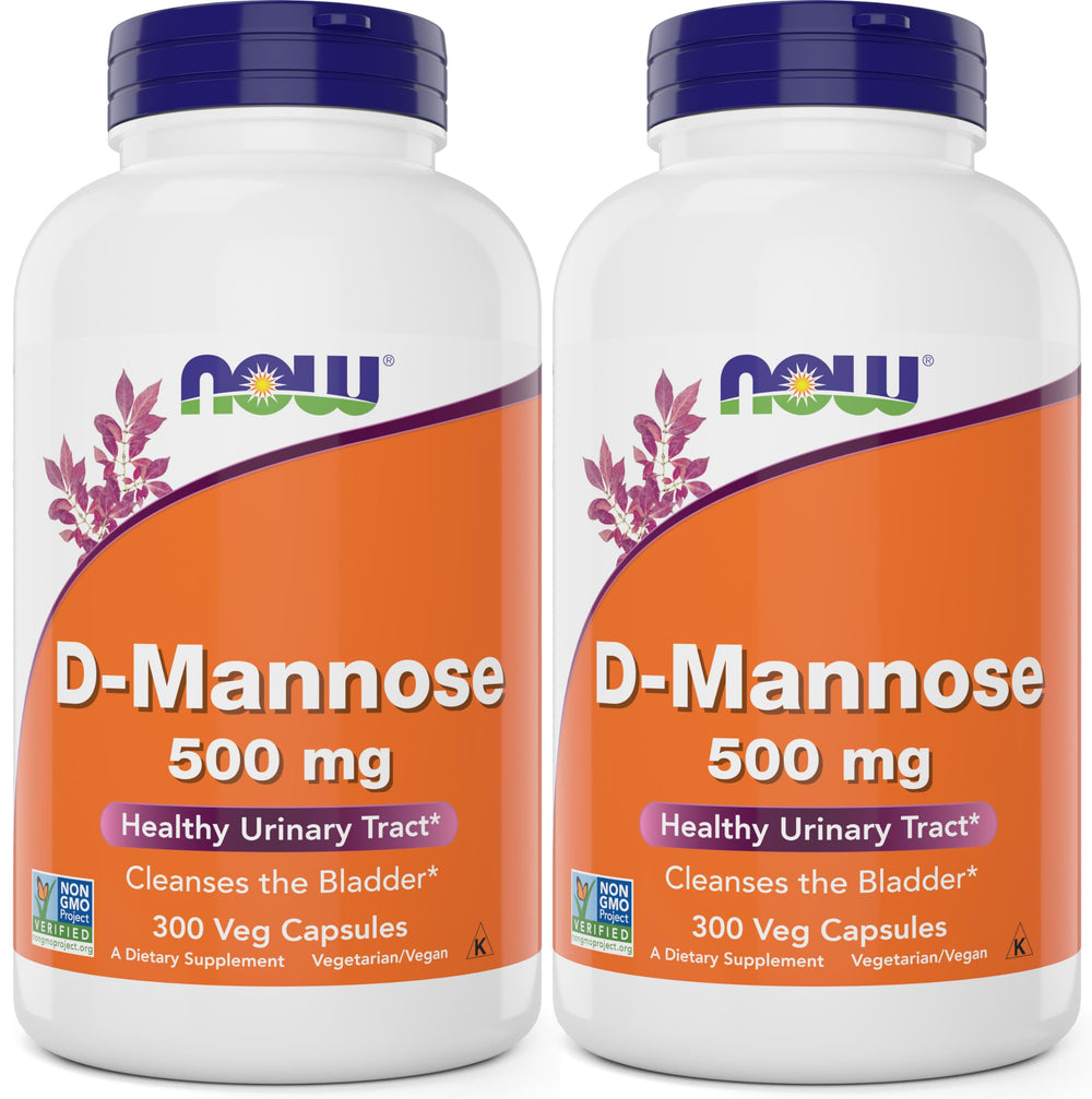 NOW Foods D-Mannose 500 mg capsules for urinary tract support and bladder health.