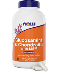 NOW Foods Glucosamine & Chondroitin with MSM bottle on shelf for joint support