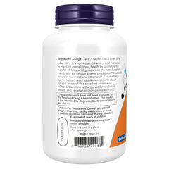 NOW Foods L-Carnitine 1000mg label close-up highlights purest form and Carnipure branding.