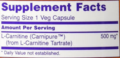 NOW Foods L-Carnitine 500 mg USA packaging, family-owned brand since 1968.