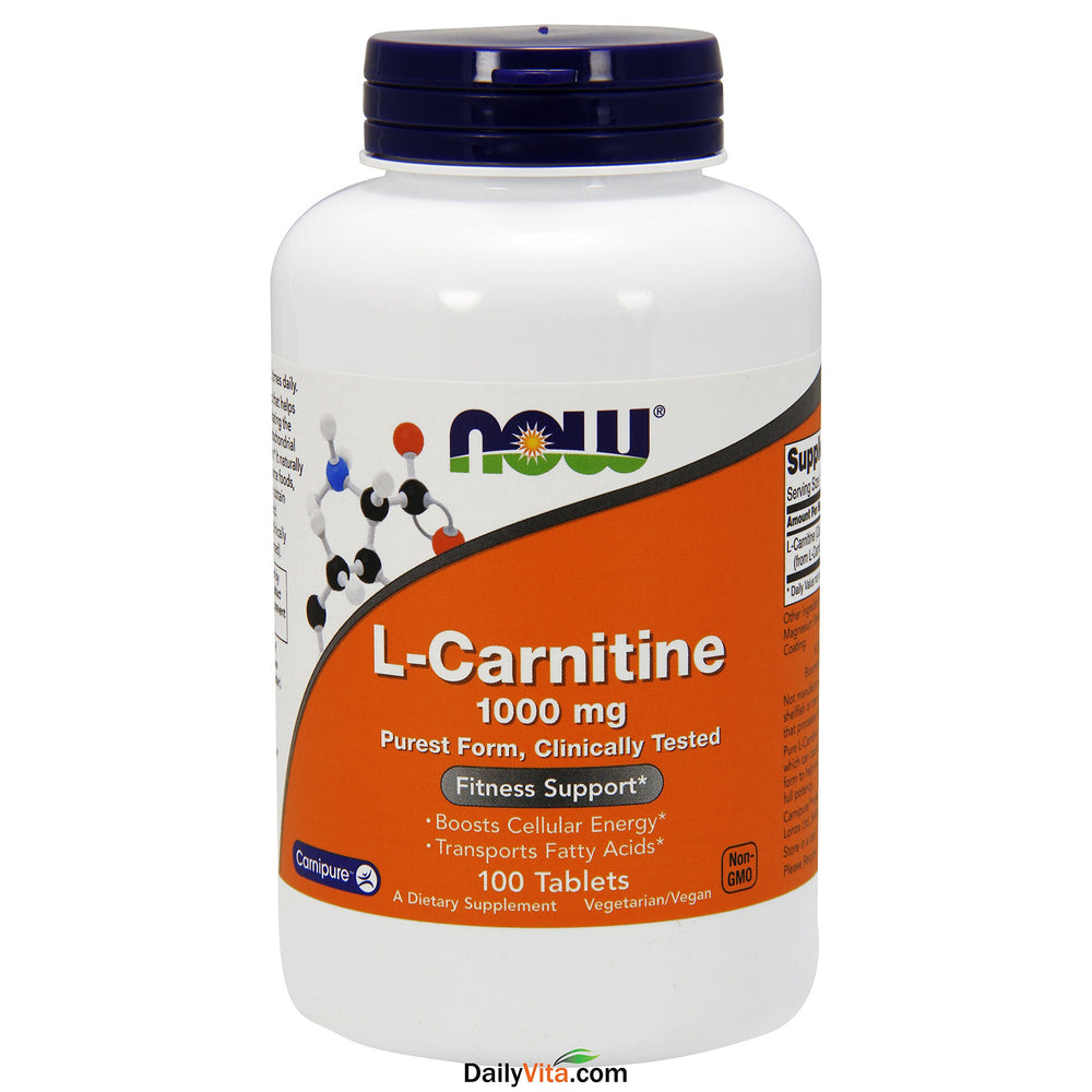 NOW Foods L-Carnitine Tartrate 1000mg tablets pack for daily use and metabolism support