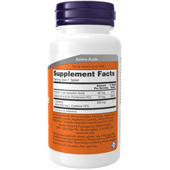 Now Foods L-Cysteine 500 mg bottle back panel showing supplement facts and directions