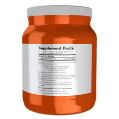 NOW Foods L-Glutamine powder scoop showing precise measurement for recovery.