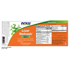 NOW Foods Liver Refresh capsules close-up highlights vegetarian capsules for gentle daily support.