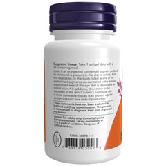 NOW Foods Lutein Esters bottle label with dosage details and ingredients