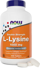 NOW Foods L-Lysine 1000mg bottle front showing high potency and style