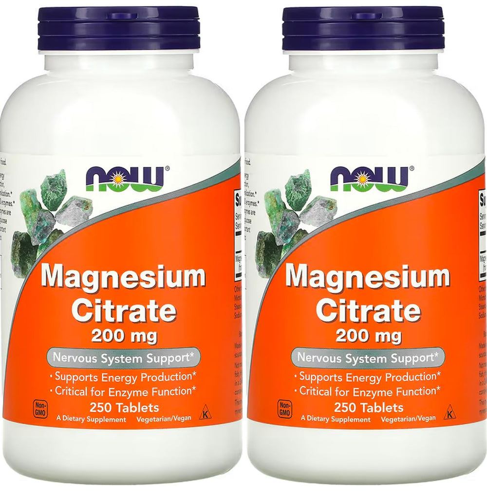 NOW Foods Magnesium Citrate 200 mg bottle front view for easy daily supplementation