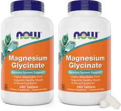 NOW Foods Magnesium Glycinate pack of 2 bottles front view supporting daily muscle function.