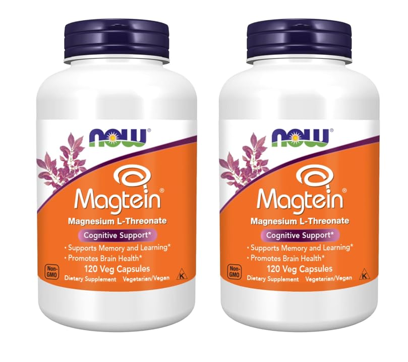 NOW Foods Magtein bottle front view highlighting cognitive support potential