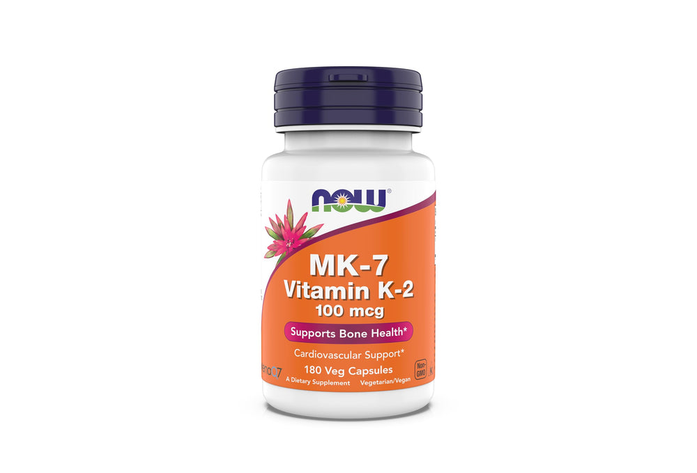 NOW Foods MK-7 bottle with capsules supporting bone health