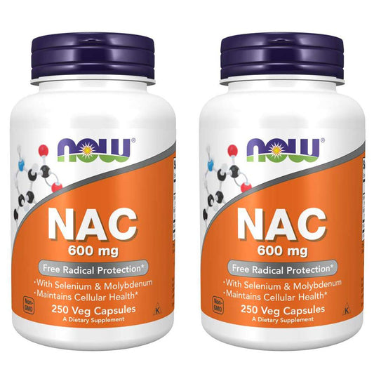 NOW Foods NAC 600mg bottle viewed up close for antioxidant support.