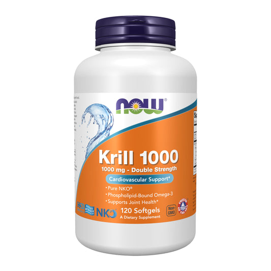 NOW Foods Neptune Krill double-strength bottle front; may support joint comfort.