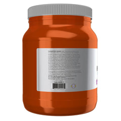NOW Foods Organic Whey Protein scoop with measuring cup for accurate serving.