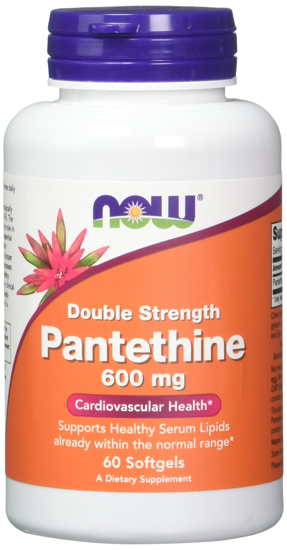 NOW Foods Pantethine bottle front, dual-pack packaging suggesting cardiovascular support.