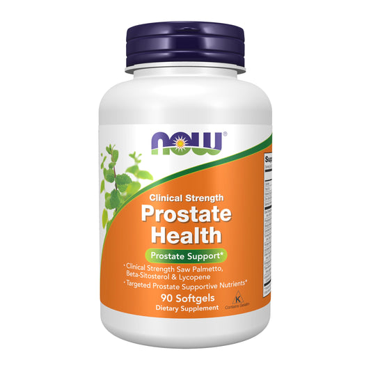 NOW Foods Prostate Health bottle front shows clinical strength balance for potential prostate support