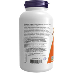 NOW Foods Psyllium Husk 500mg bottle back label with certifications and usage directions.