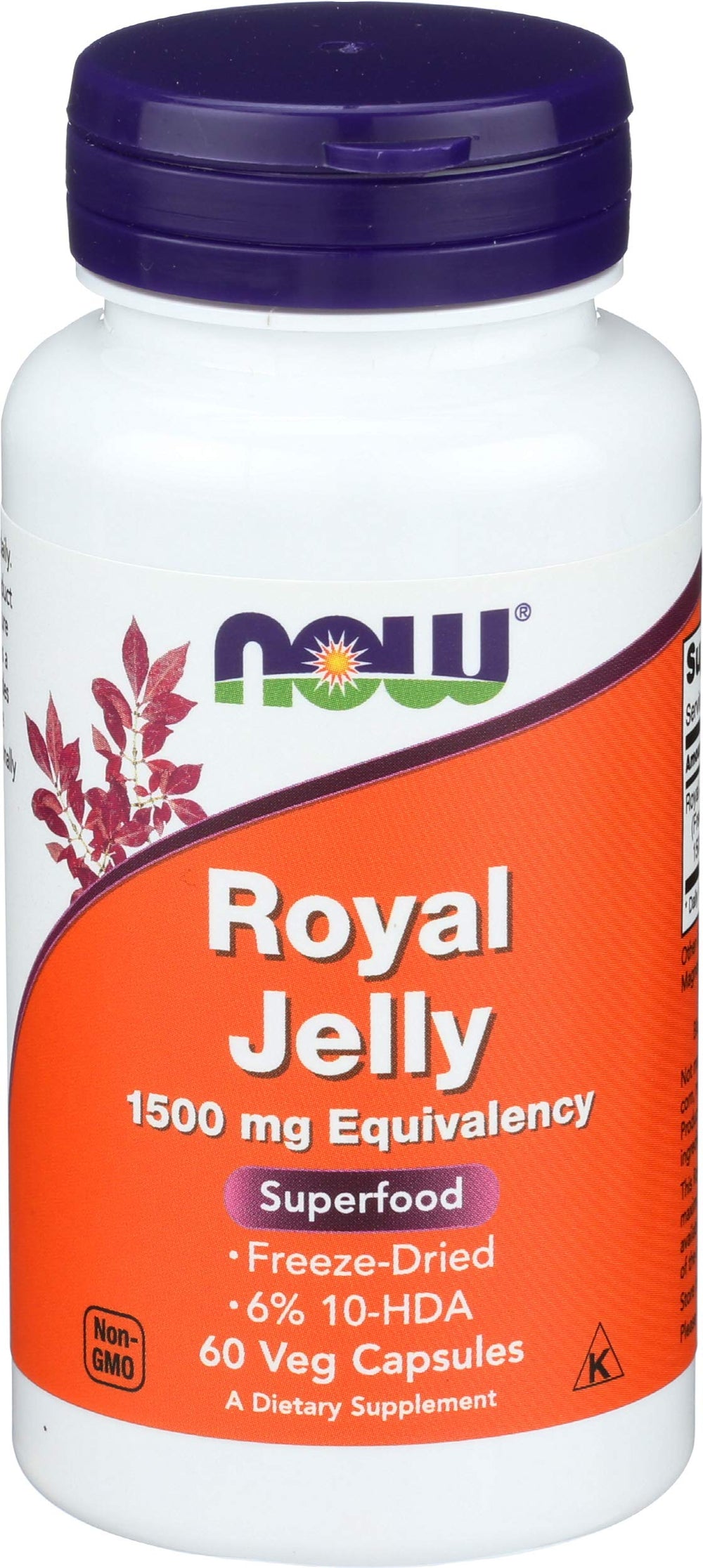 NOW Foods Royal Jelly 1500mg bottle front; gluten-free daily wellness capsule.