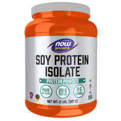 NOW Foods Soy Protein Isolate unflavored powder in 2 lb container for versatile shakes