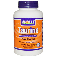 NOW Foods Taurine Powder 8oz bottle front for easy daily metabolic support.
