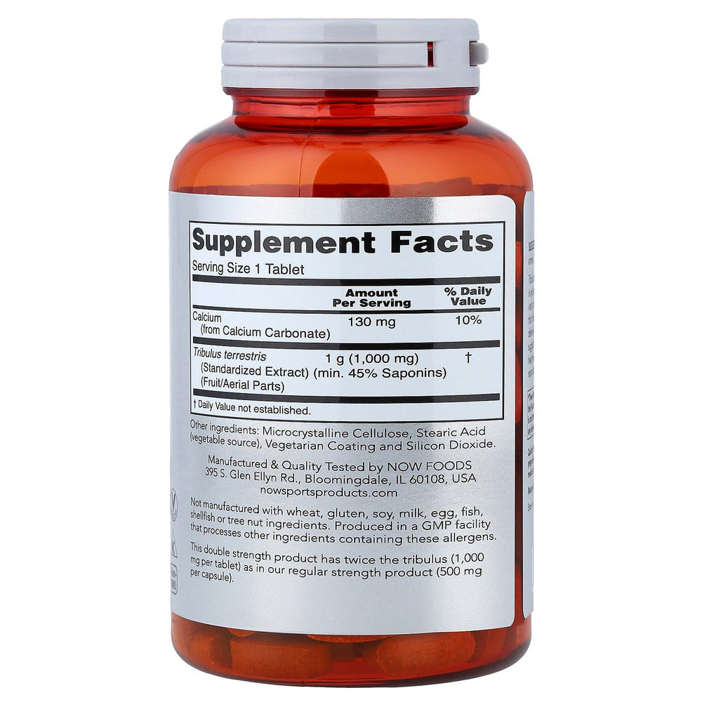 NOW Foods Tribulus 1000mg bottle top view for easy dosage reminders.