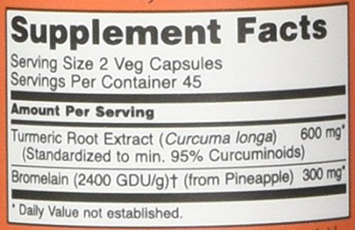 Now Foods Turmeric Bromelain 90 capsules packaging box displays packaging information