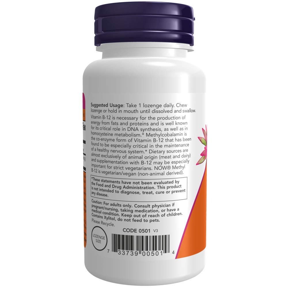 NOW Foods vegan claim label confirms vegetarian-friendly B-12 supplement.