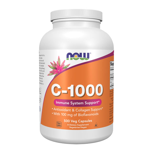 NOW Foods Vitamin C-1000 bottle front view highlighting antioxidant support.