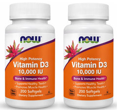NOW Foods Vitamin D-3 softgels bottle with high potency for daily bone support