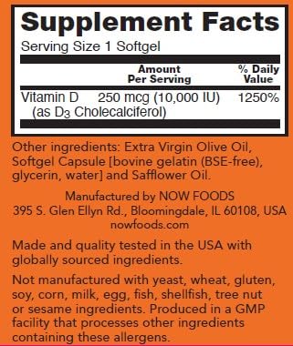 NOW Foods Vitamin D-3 softgels closeup showing liquid softgel for absorption