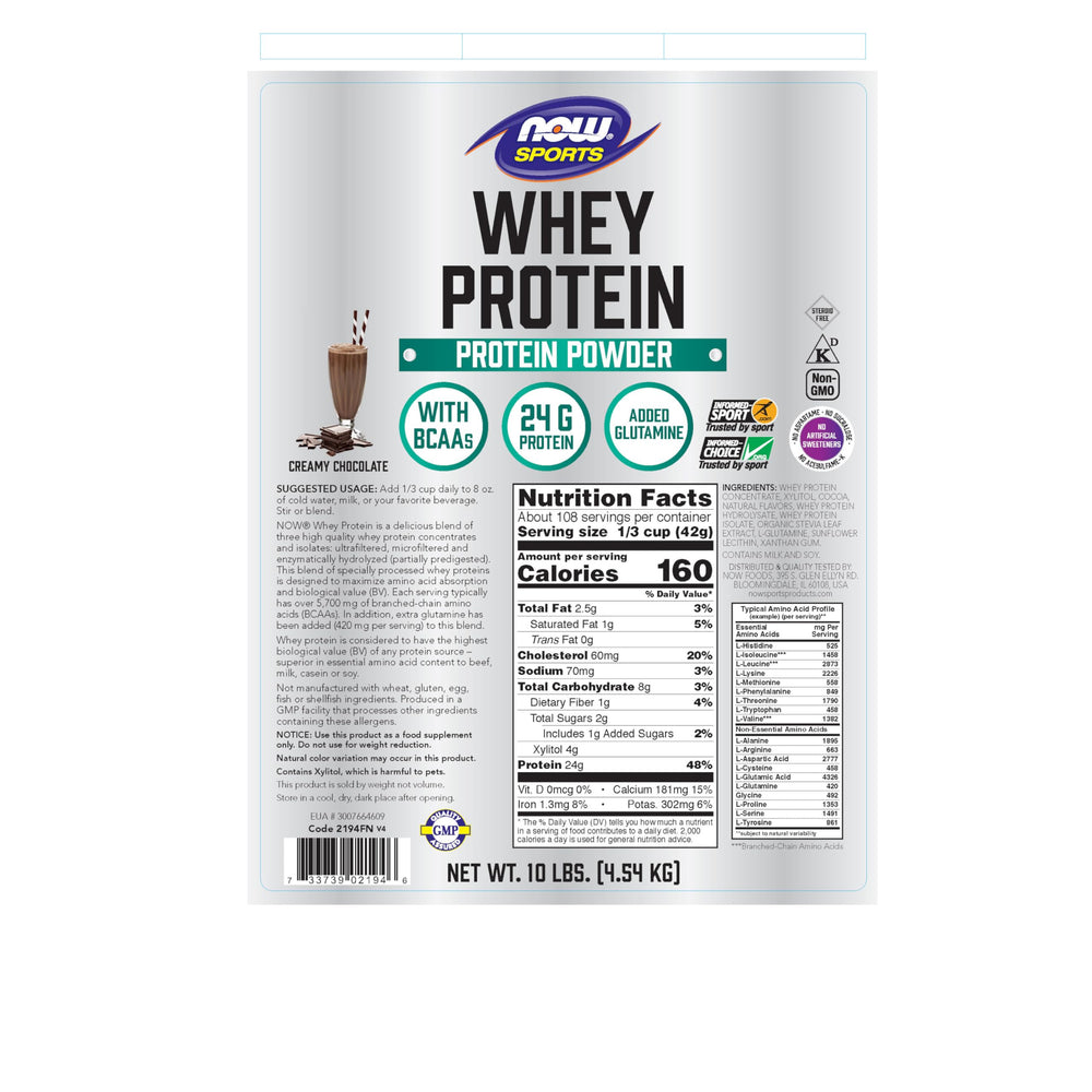 NOW Foods Whey Protein Creamy Chocolate shaker for convenient post-workout shakes