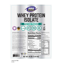 NOW Foods unflavored whey protein isolate in a resealable package for versatile mixing.