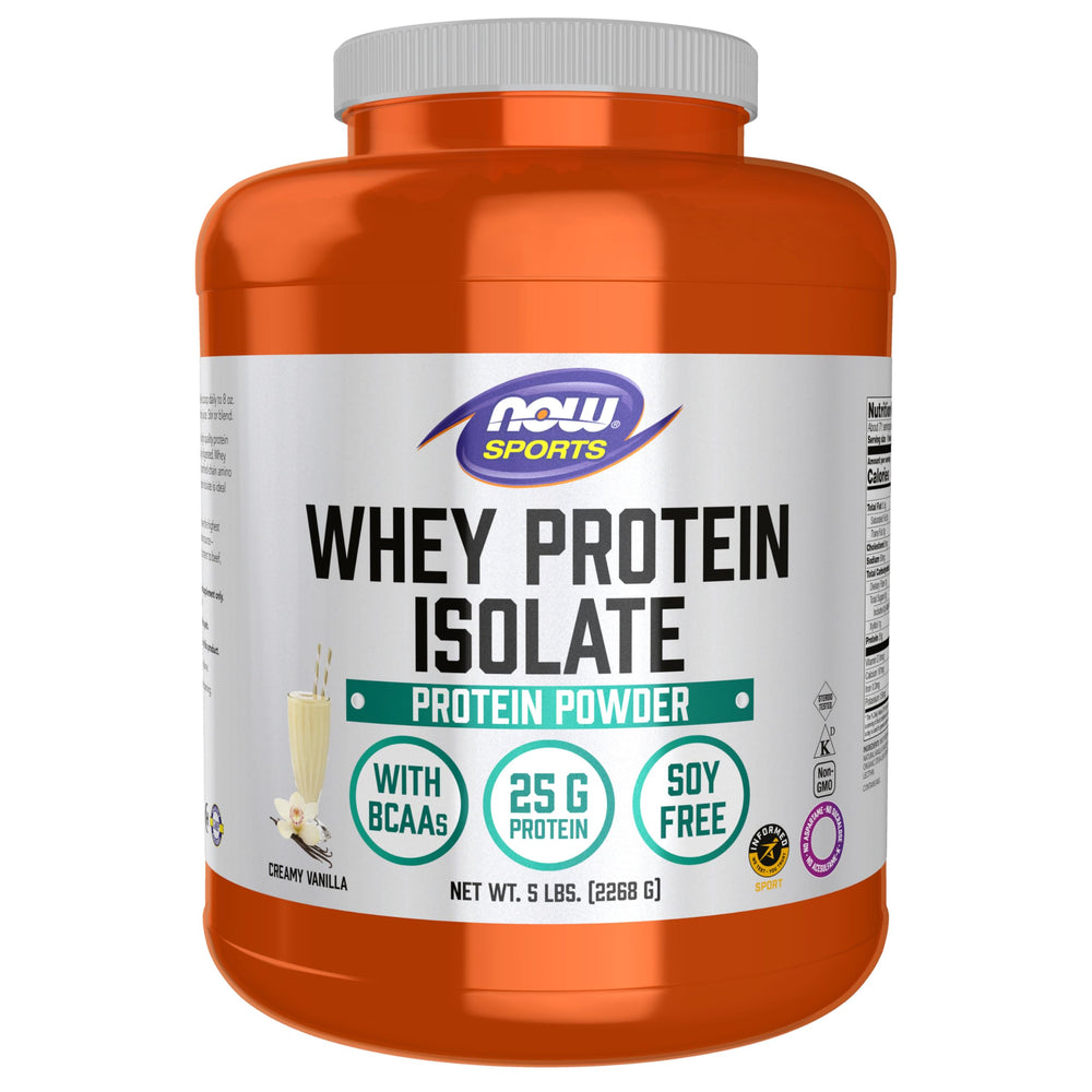 NOW Foods Whey Protein Isolate vanilla flavor tub for post workout recovery