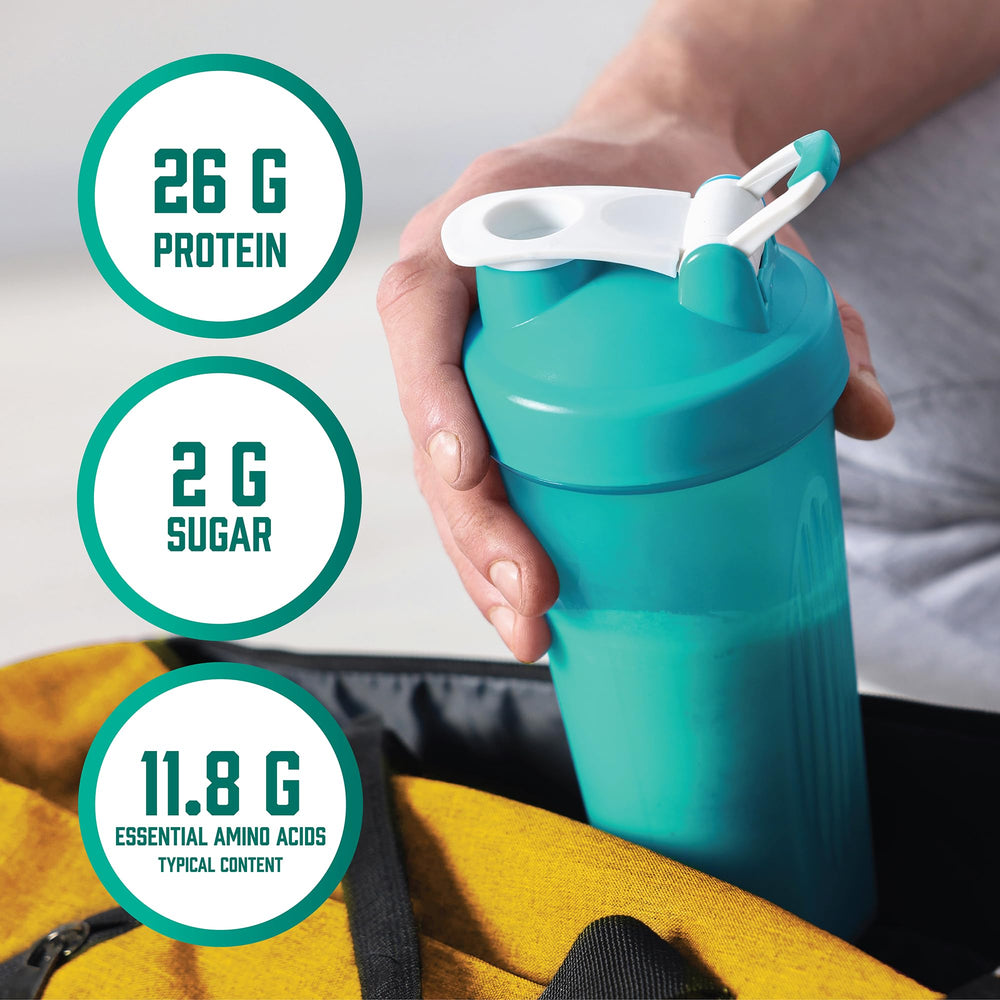 NOW Foods Whey Protein mixing glass shows quick, smooth texture.