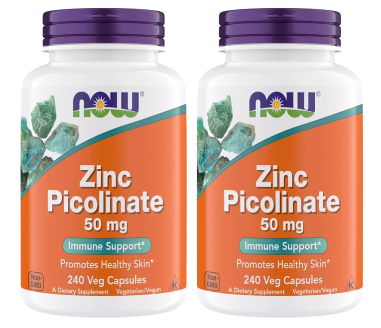 NOW Foods Zinc Picolinate 50 mg bottle with capsules supporting immune function