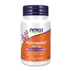 NOW Foods Pycnogenol bottle front showing 60 capsules for daily antioxidant support.